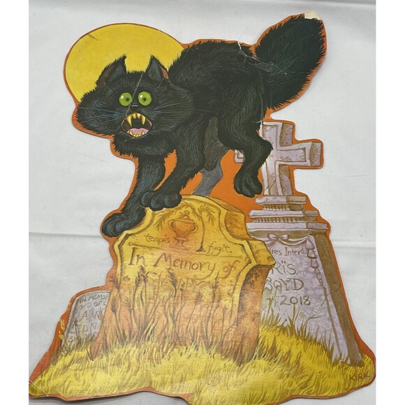 Vintage Kirk HALLOWEEN Decoration Die Cut Cutout black cat double sided - Picture 1 of 16